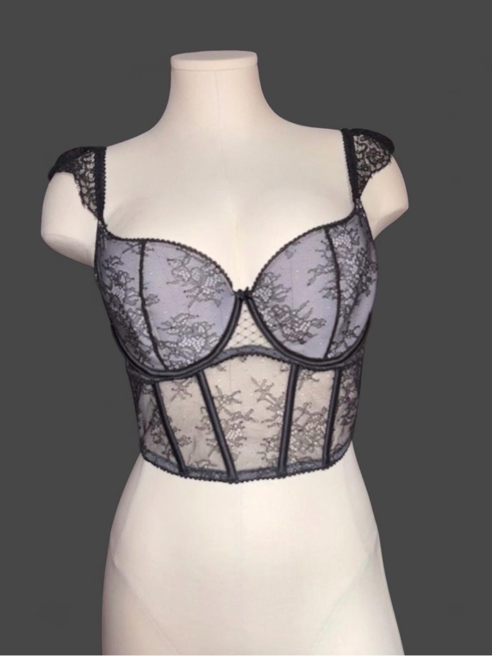 Victoria's Secret Black Lace Longline Bustier Bralette